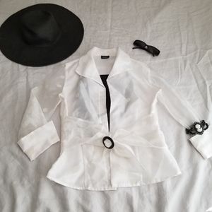 MSK White Formal Polka Dot Accent Blouse